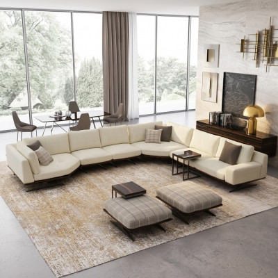 Wunnzëmmer Set 5 Deeler Ecksofa L Form 2x Hocker Garnitur Design 2x Béistelltësch