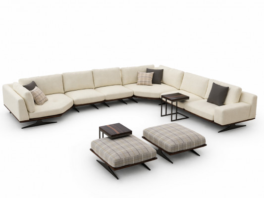 Wunnzëmmer Set 5 Deeler Ecksofa L Form 2x Hocker Garnitur Design 2x Béistelltësch