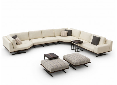 Wunnzëmmer Set 5 Deeler Ecksofa L Form 2x Hocker Garnitur Design 2x Béistelltësch