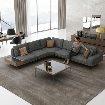 Gro Sofa L Form Wunnzëmmer Set 2tlg Couchtisch Ecksofa Luxus Polstermöbler