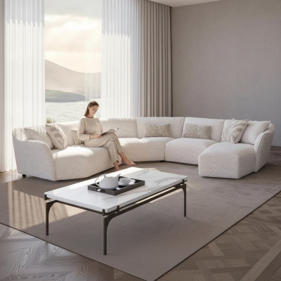 Luxus Wunnzëmmer Eckcouch U-Form Set Garnitur Couchtisch Nei Miwwelen