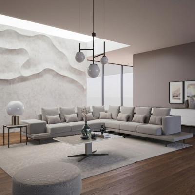 Wunnzëmmer Griis Polstermöbel Ecksofa L-Form Design Dësch Eckdësch