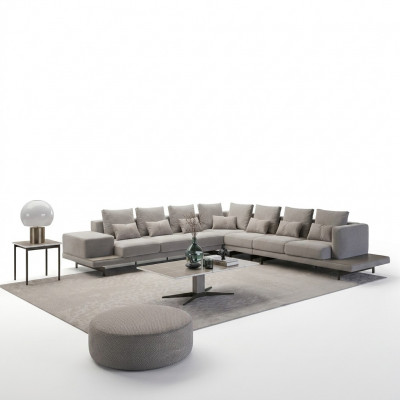 Wunnzëmmer Griis Polstermöbel Ecksofa L-Form Design Dësch Eckdësch