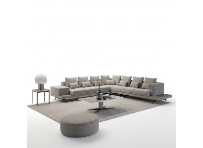 Wunnzëmmer Griis Polstermöbel Ecksofa L-Form Design Dësch Eckdësch