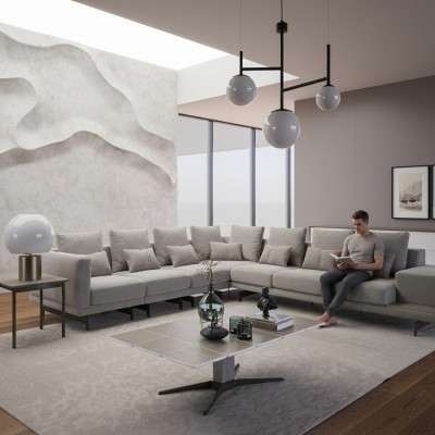 Designer Sofa Canapé Ecksofa L-Form Textil Polster Garnitur Wunnzëmmer Dësch.