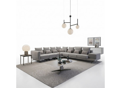 Designer Sofa Canapé Ecksofa L-Form Textil Polster Garnitur Wunnzëmmer Dësch.