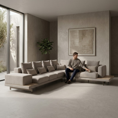 Polstermöbel Grau Designer Ecksofa L-Form Polster Textil Sofa Wunnzëmmer