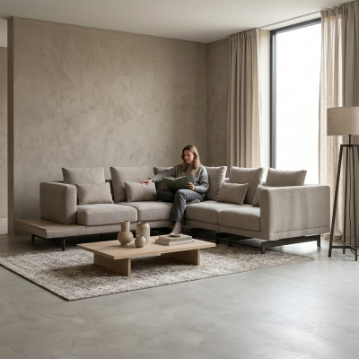 Wunnzëmmer Designer Textil Polstermébel Ecksofa Ariichtung Canapé L-Form