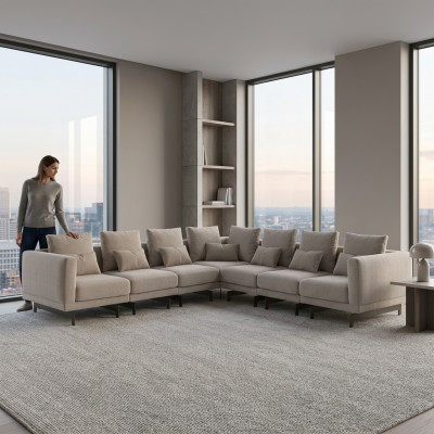 Designer Polsterméiwer Eckcouch L-Form Ariichtung Garnitur Polster Textil Nei