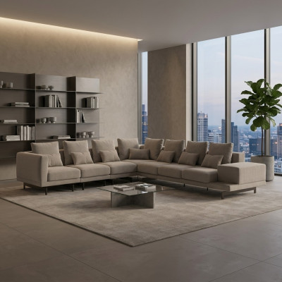 Wunnzëmmer Luxus Ariichtung Eckcanapé L-Form gepolsterte Miwwelen Canapé Couch