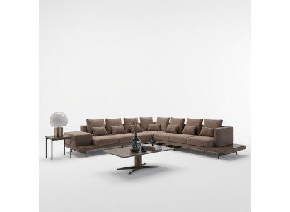 Designer Wunnzëmmer Set 3tlg Polstersëtz Ecksofa L-Form Holz Clubdësch Nei