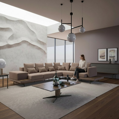 Wunnzëmmer Ecksofa L-Form Designer Luxus Garnitur Ariancht Kaffisdësch Nei
