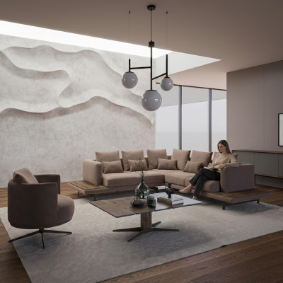 Wunnzëmmer Designer Miwwelen Luxus Garnitur Ecksofa L-Form Ariichtung Dësch.