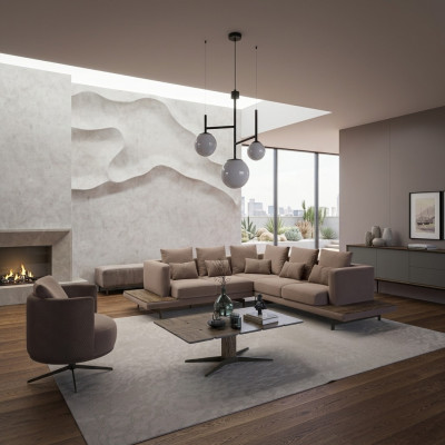 Wunnzëmmer Designer Miwwelen Luxus Garnitur Ecksofa L-Form Ariichtung Dësch.