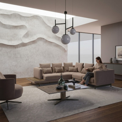 Designer Garnitur Wunnzëmmer-Set Sofa Canapé L-Form mat Dësch Arichtung.