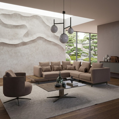 Designer Garnitur Wunnzëmmer-Set Sofa Canapé L-Form mat Dësch Arichtung.