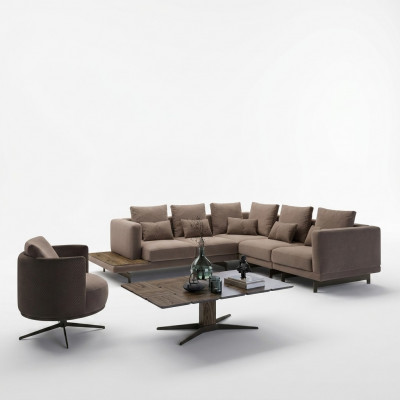 Designer Garnitur Wunnzëmmer-Set Sofa Canapé L-Form mat Dësch Arichtung.