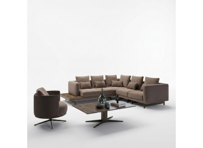 Designer Garnitur Wunnzëmmer-Set Sofa Canapé L-Form mat Dësch Arichtung.
