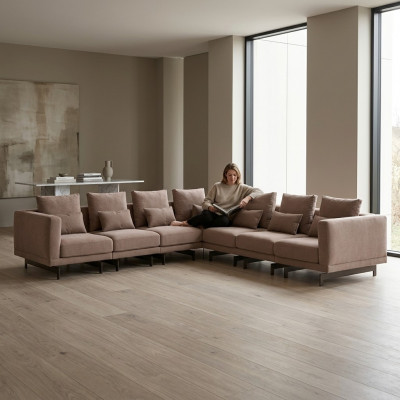 Luxus Ecksofa Canapé L-Form Polster Textil Polstersofa Nei Ariichtung Wunnzëmmer