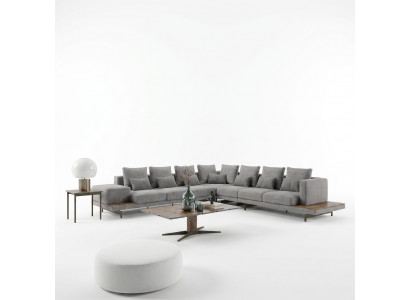 Wunnzëmmer Set 3tlg Gro Ecksofa L-Form Holz Couchtisch Designer Bäitelltisch
