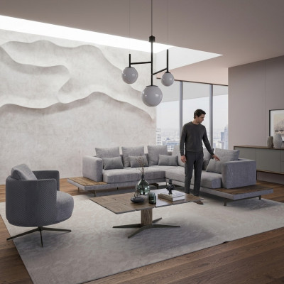 Wunnzëmmer Garnitur 3 Deeler Textil Sofa Couch L-Form Nei Dësch Luxus Miwwelen