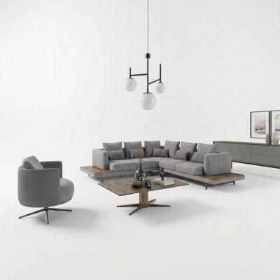 Wunnzëmmer Garnitur 3 Deeler Textil Sofa Couch L-Form Nei Dësch Luxus Miwwelen