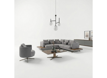 Wunnzëmmer Garnitur 3 Deeler Textil Sofa Couch L-Form Nei Dësch Luxus Miwwelen