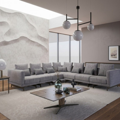 Nei Komplett Miwwelen Ecksofa L-Form Textil Ariichtung Wunnzëmmer Holz Couchtisch
