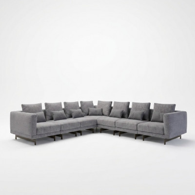 Nei Komplett Miwwelen Ecksofa L-Form Textil Ariichtung Wunnzëmmer Holz Couchtisch