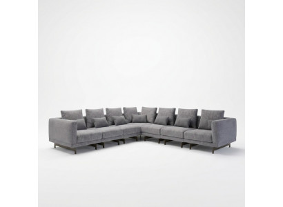 Nei Komplett Miwwelen Ecksofa L-Form Textil Ariichtung Wunnzëmmer Holz Couchtisch