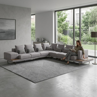 Grou Sofacouch L-Form Designer Textil Miwwelen Polstersofa Wunnzëmmer Nei