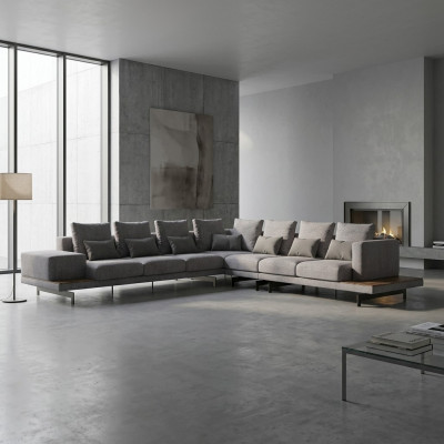 Grou Sofacouch L-Form Designer Textil Miwwelen Polstersofa Wunnzëmmer Nei