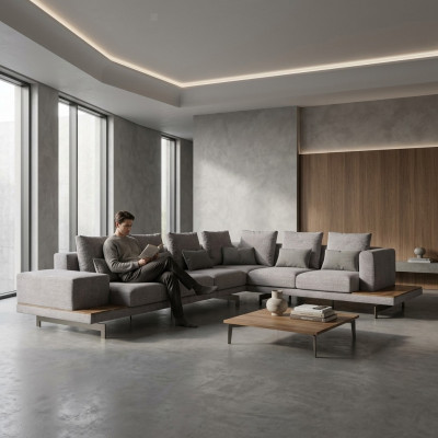 Designer neit Ecksofa L-Form Gro Textil Miwwel Wunnzëmmer Ariichtung