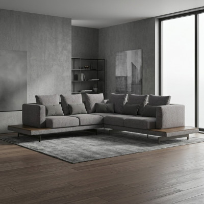 Wunnzëmmer Griis Textil Sofa Couch L-Form Designer Luxus Polstersofa