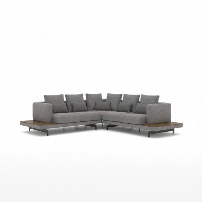 Wunnzëmmer Griis Textil Sofa Couch L-Form Designer Luxus Polstersofa