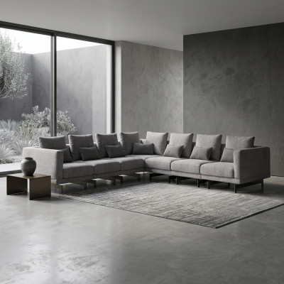 Wunnzëmmer Gro Ecksofa L-Form Designer Canapé Textilmöbel Polstersofa Nei