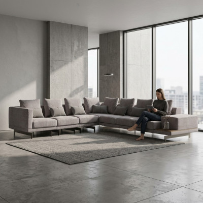 Eckcouch L-Form Wunnzëmmer Ariichtung Designer Textil Canapé Modern Garnitur
