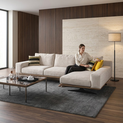 Designer Luxus Textil Polstersofa L-Form Wunnzëmmer 2x Dëscher Ariichtung