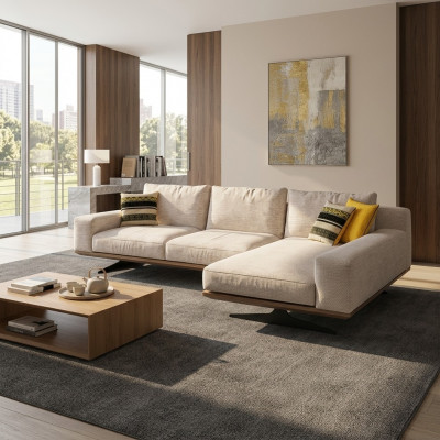 Designer Luxus Textil Polstersofa L-Form Wunnzëmmer 2x Dëscher Ariichtung