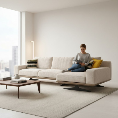 Designersofa Ecksofa L-Form Garnitur Couch Wunnzëmmer Polster Textil Nei