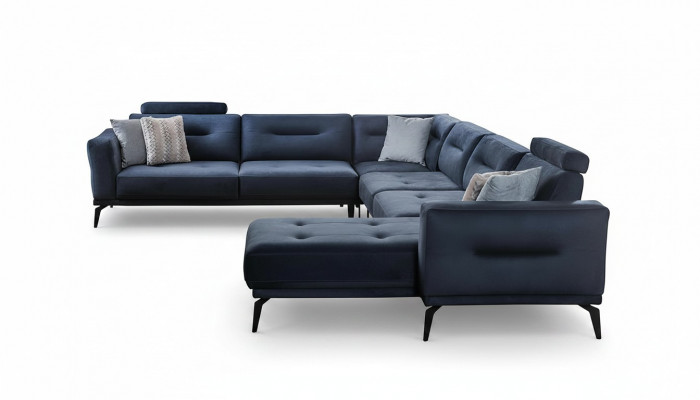 Luxus Modern Design Wunnzëmmer U-Form Eckcouch Massiv Donkelblo Canapé