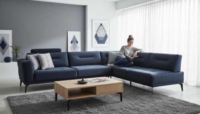 L-Form Luxus Wunnzëmmer 4-Sëtzer Stoffssofa Ecksofa Modern Design