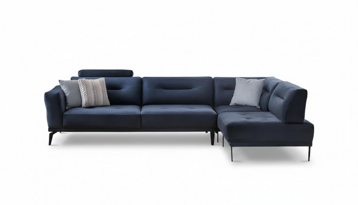 Canapé Set Wunnzëmmer Donkelblo L-Form Stoffsofa Modernen Design