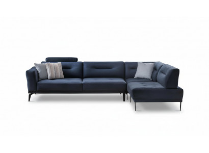 Canapé Set Wunnzëmmer Donkelblo L-Form Stoffsofa Modernen Design