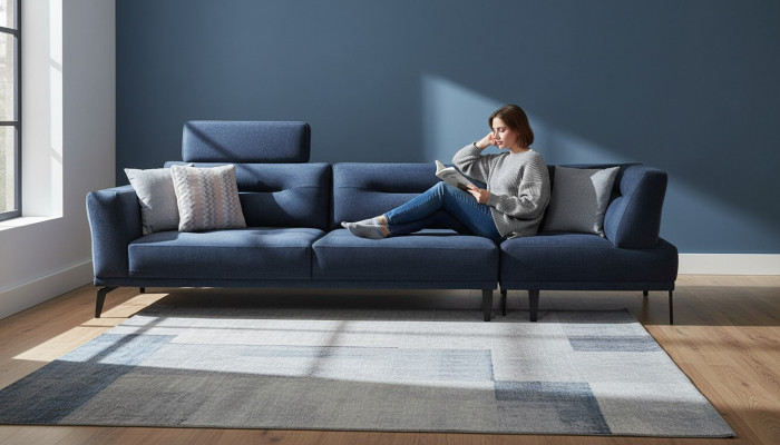 Modern 4-Sëtzer Massiv Luxus Sofa Blo Wunnzëmmer Stoffssofa Design Modern