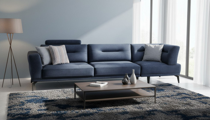 Modern 4-Sëtzer Massiv Luxus Sofa Blo Wunnzëmmer Stoffssofa Design Modern
