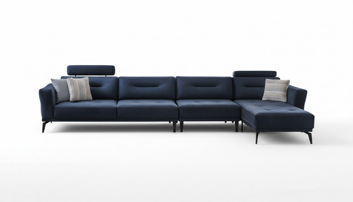 Massiivt Wunnzëmmer L-Form donkelblo Eckssofa Modern Luxus Design