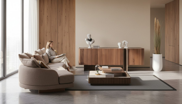 Wunnzëmmer Robust Garnitur Designer 4-Sëtzer Sideboard Dëschdësch 3tlg