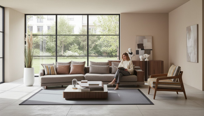 Exklusiv Wunnzëmmer Canapégrupp Stoffsofa Holz Couchdësch Säitendësch