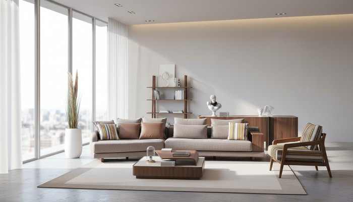 Exklusiv Wunnzëmmer Canapégrupp Stoffsofa Holz Couchdësch Säitendësch